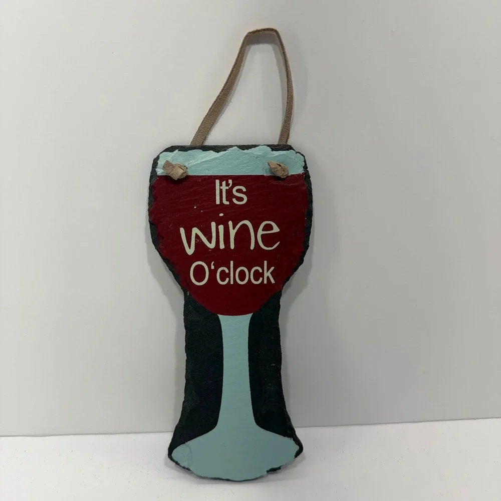 Lipscombe Gifts It's Wine O'clock Slate Wall Hanging Sign Bar Decor Red Black